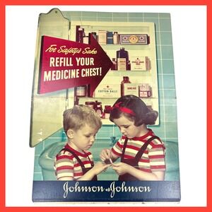 1950s Johnson & Johnson Red Cross Vintage Advertising Sign 44" Cardboard Easel